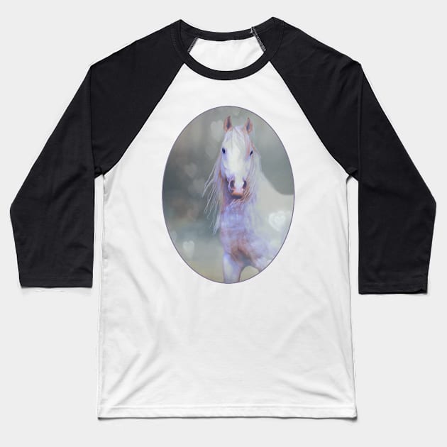 White Horse And Hearts Baseball T-Shirt by bhymer